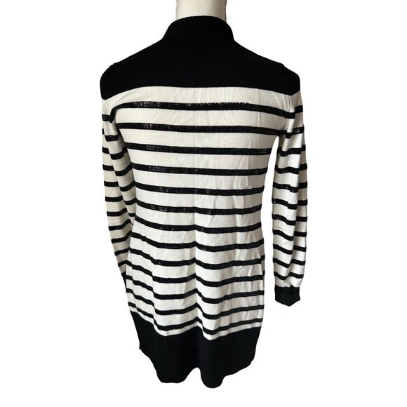 WHITE HOUSE BLACK MARKET WHBM Black White Sequin Striped Button Cardigan Sz XS - Picture 4 of 5